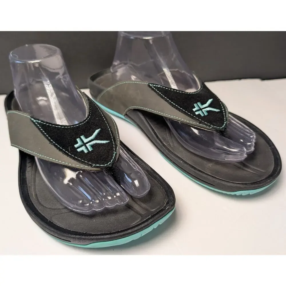 Kuru Kala Flip Flop Sandals WOMENS 12 Charcoal Black Blue Orthotic Heel Support